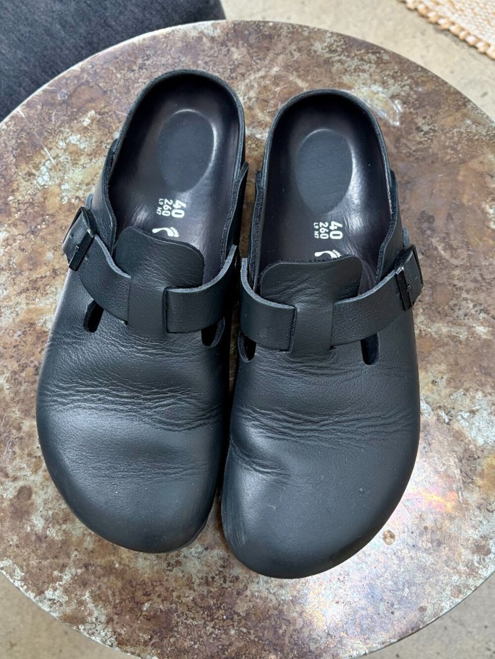 Birkenstock Boston All Black Leather Clogs Mules Size 40